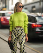 Women's Chunky Knit Sweater with Fringed Hem and High Collar