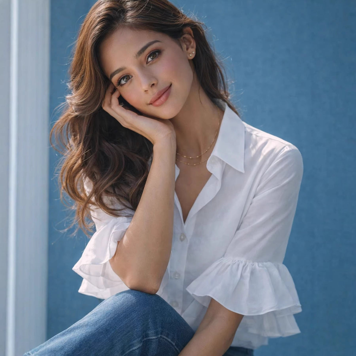Elegant Cotton Blouse with Ruffle Details