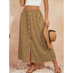 Women's Maxi Skirt with Floral Design and Button Details