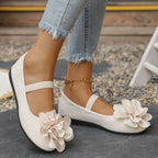 Women's Ballet Flats with Floral 3D Flower Design and Elastic Strap