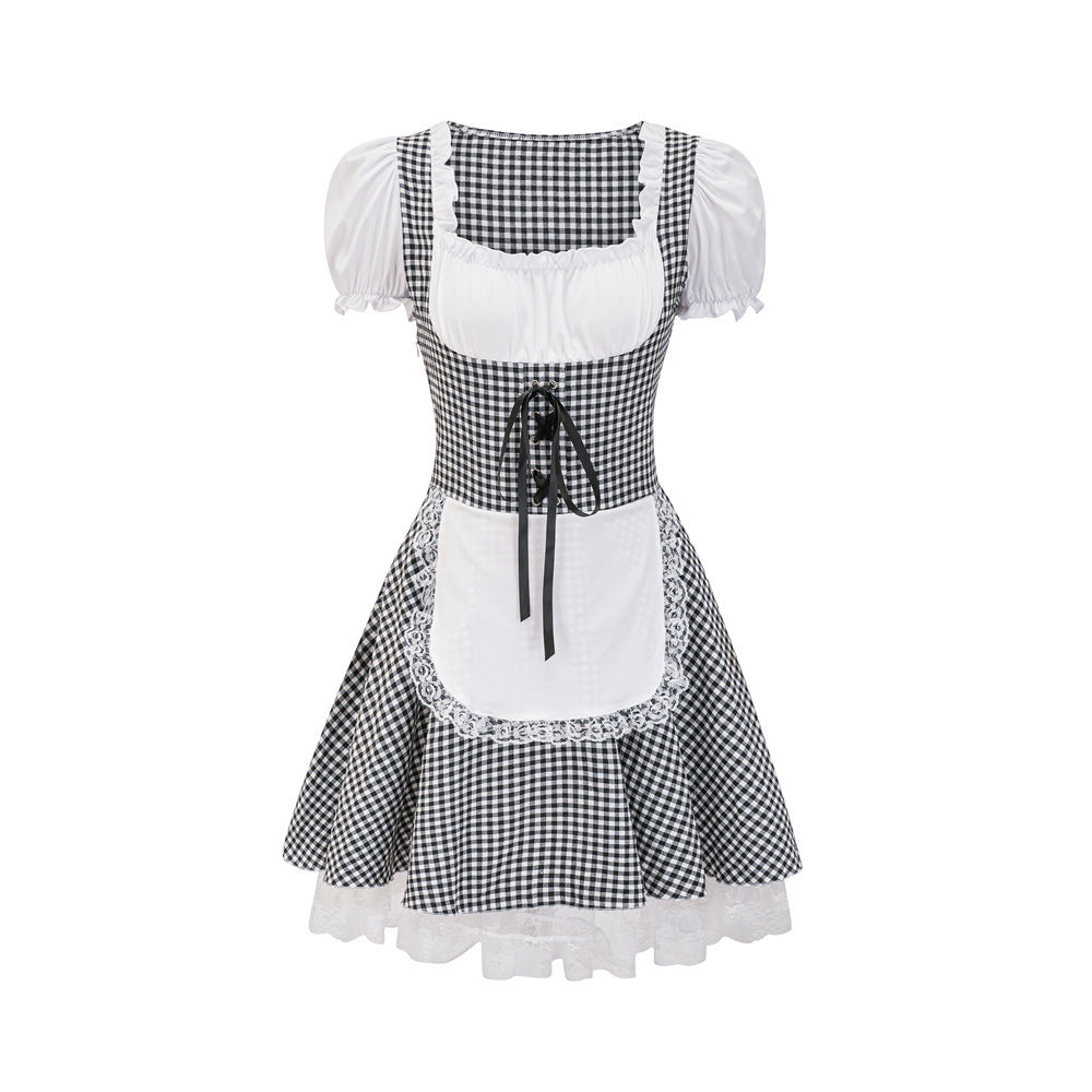 Women's Dirndl Dress with Traditional Plaid Pattern