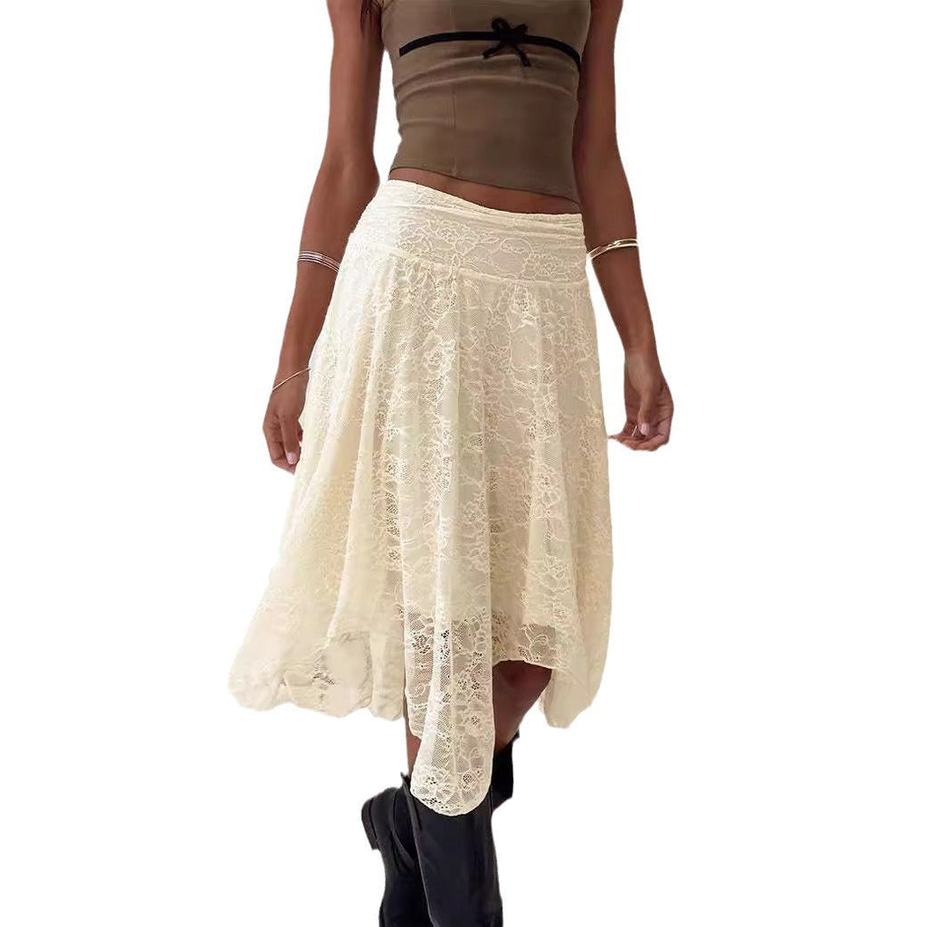 Women's Modern Lace Midi Skirt with Asymmetrical Hem