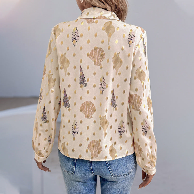 Women's Blouse with Elegant Shell and Gold Accents