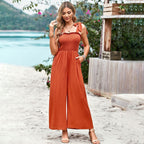 Casual Maxi Jumpsuit with Ruffle Details and Pockets
