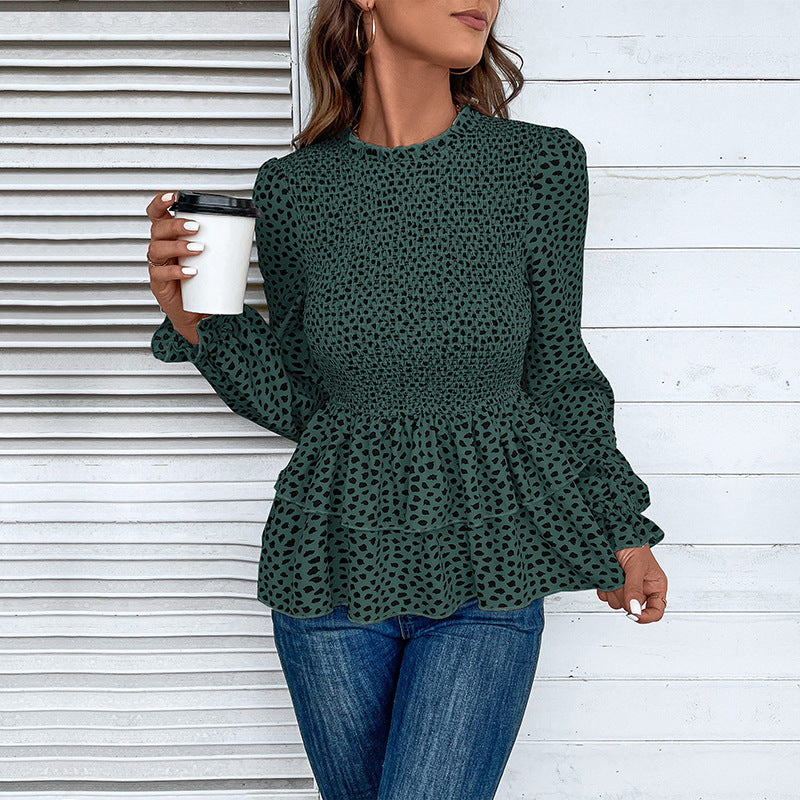 Women's Blouse with Ruffle Details and Smocked Waist