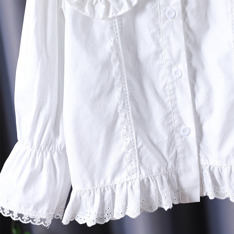 Women's Blouse with Nostalgic Collar and Ruffle Details