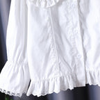 Women's Blouse with Nostalgic Collar and Ruffle Details