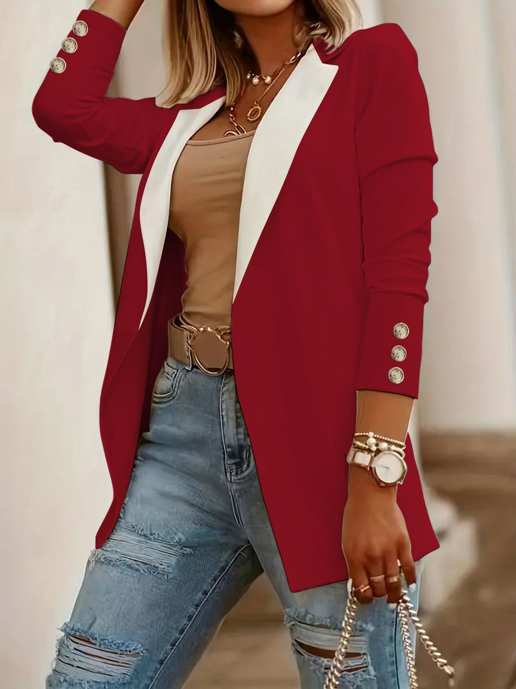 Elegant Women's Blazer with Contrasting Panels