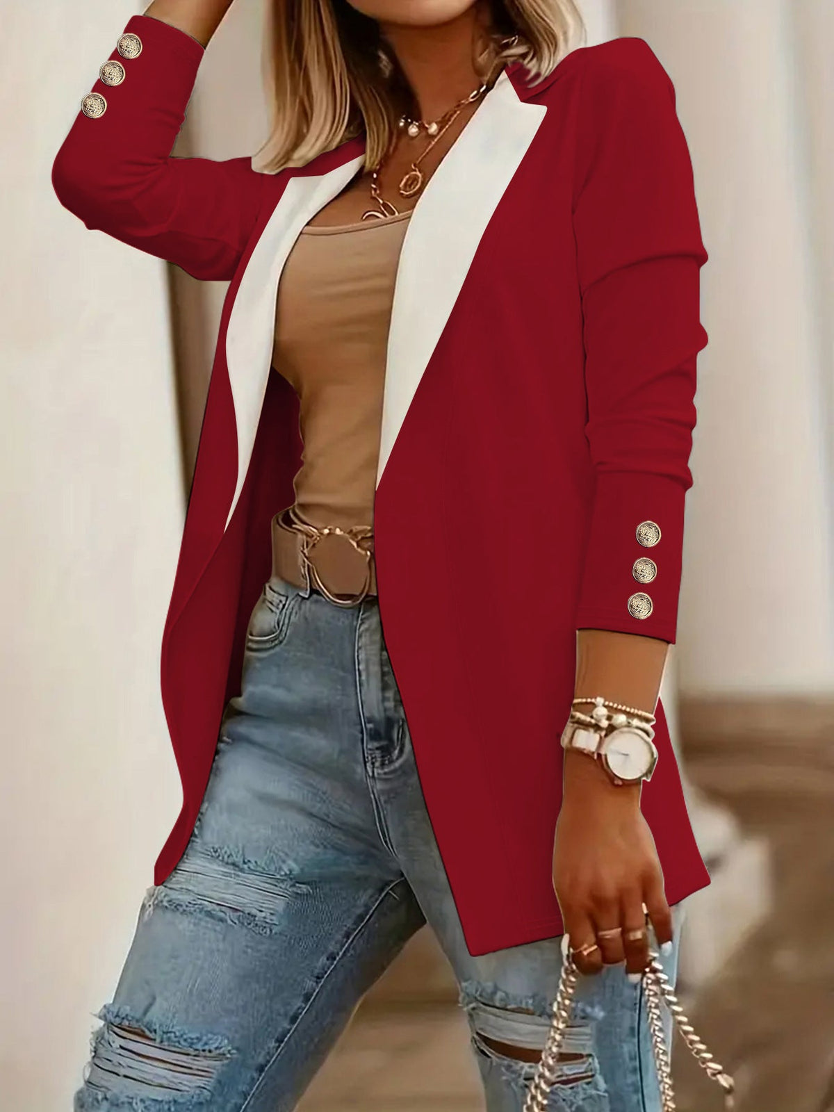 Elegant Women's Blazer with Contrasting Panels