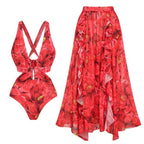 Women's Swimsuit with Floral Accents and Wrap Skirt