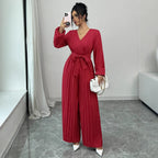 Elegant Jumpsuit with Adjustable Belt and Pleated Cut