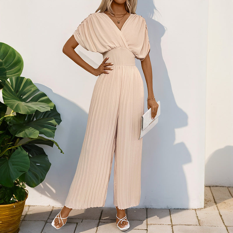 Elegant High V-Neck Jumpsuit with Wide Legs