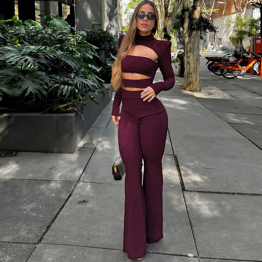 Women's Crop Top and Flared Pants Set