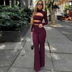 Women's Crop Top and Flared Pants Set
