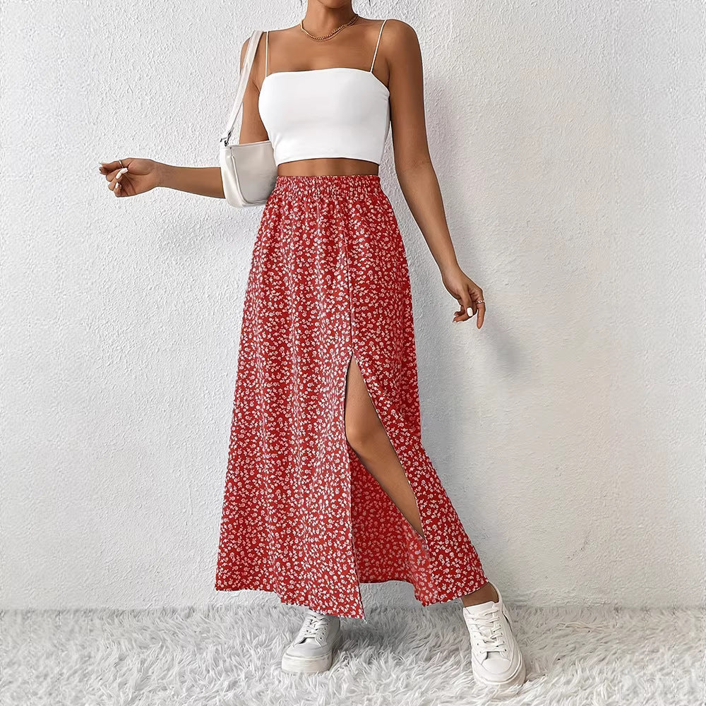 Women's Floral Maxi Skirt with Slit