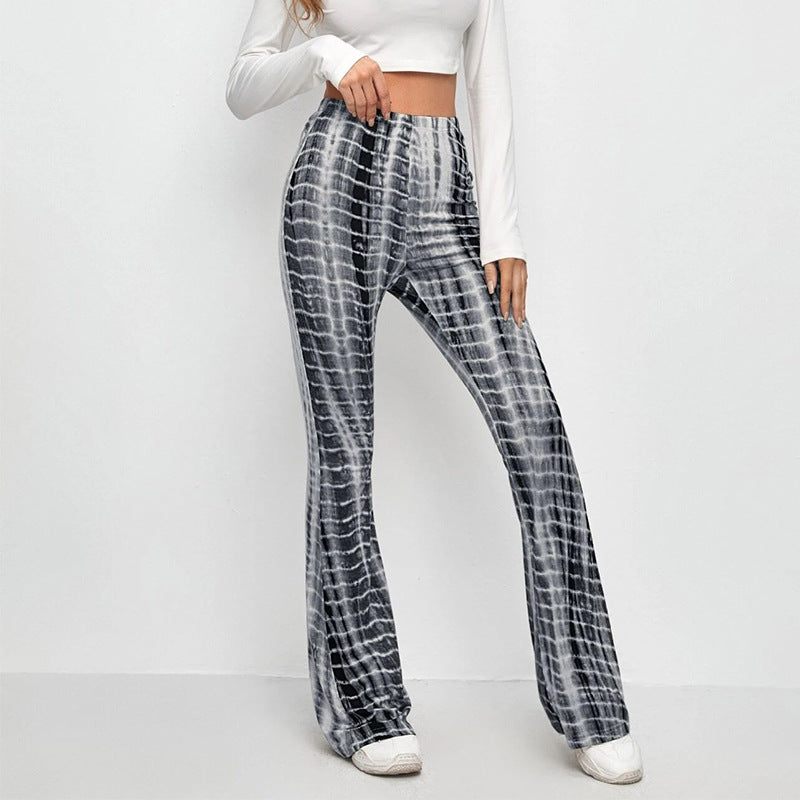 Women's Flared Leggings with Tie-Dye Design