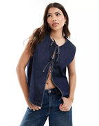 Denim Vest with Innovative Lace-Up Closure