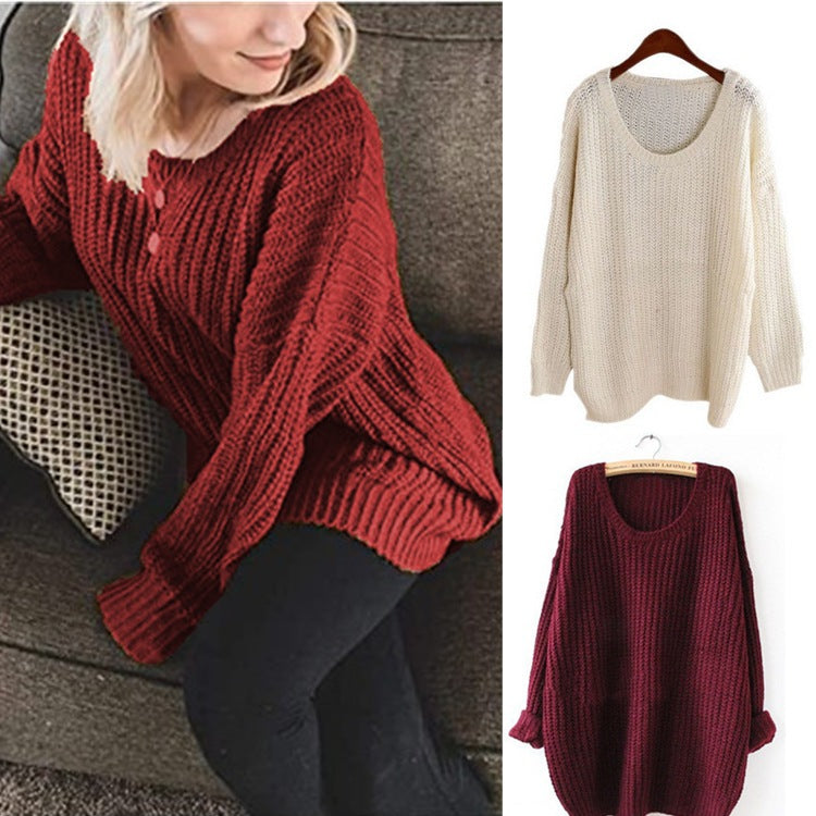 Women's Chunky Knit Sweater with Wide Cut and Casual Comfort