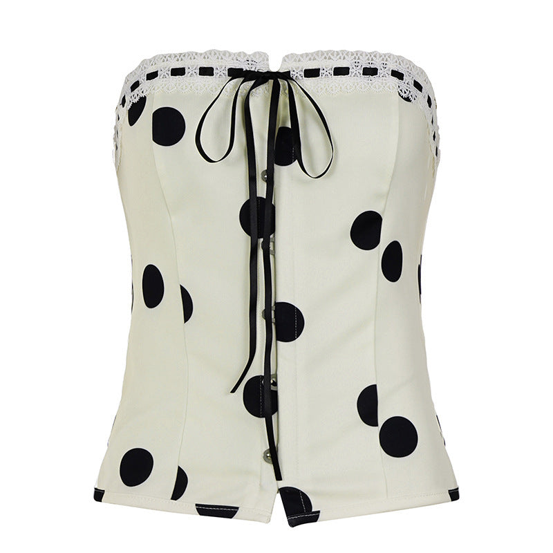 Women's Bandeau Blouse with Ruffle Details and Button Placket