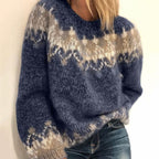 Cozy Knit Sweater with Modern Pattern and Voluminous Sleeves