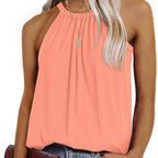 Sleeveless Top with Ruffle Hem and Loose Fit
