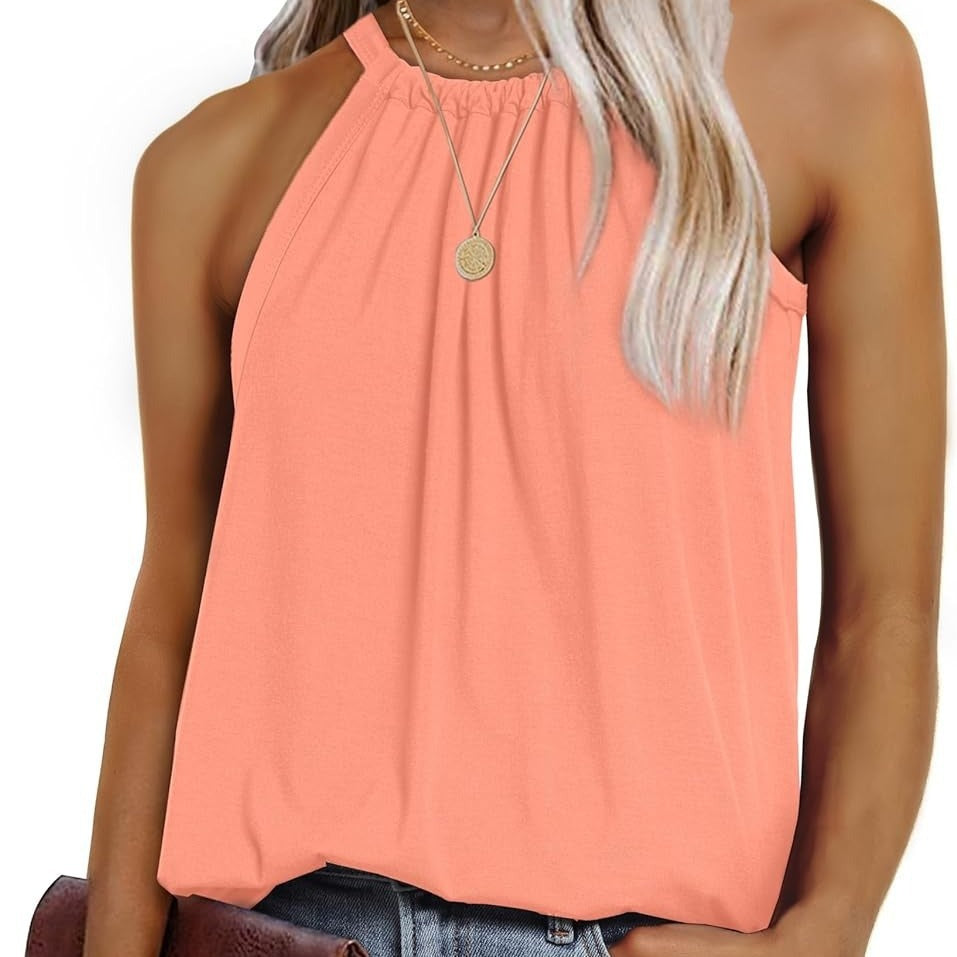 Sleeveless Top with Ruffle Hem and Loose Fit