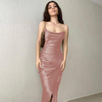 Women's Elegant Evening Gown with Draping and Side Slit