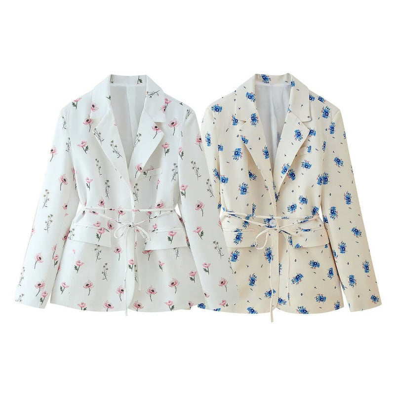 Women's Floral Blazer with Belt