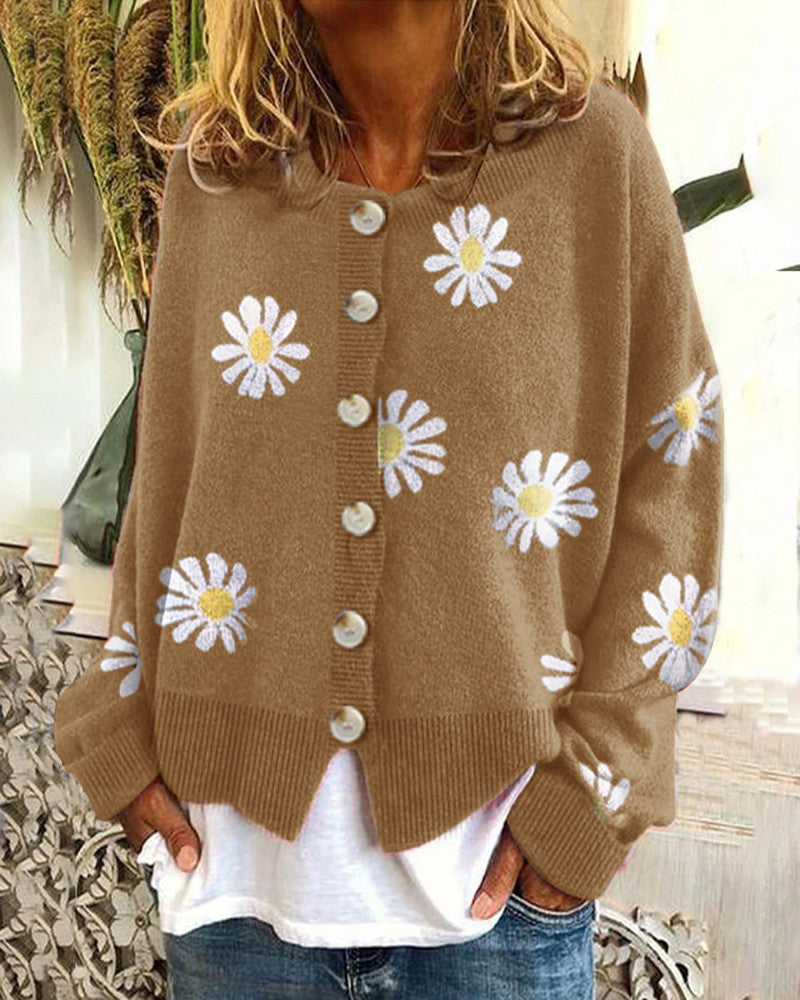 Women's Casual Floral Cardigan with Button Details