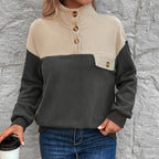 Women's Fleece Pullover with Buttoned Collar and Chest Pocket