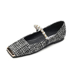 Women's Ballet Flats with Pearl Appliqué and Strap