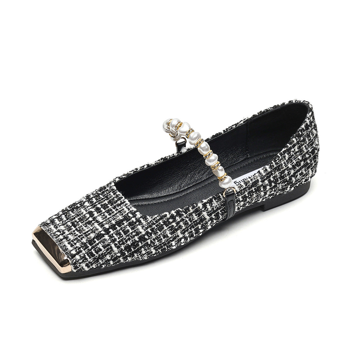 Women's Ballet Flats with Pearl Appliqué and Strap