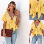 Women's Loose-Fit Blouse with Deep V-Neck