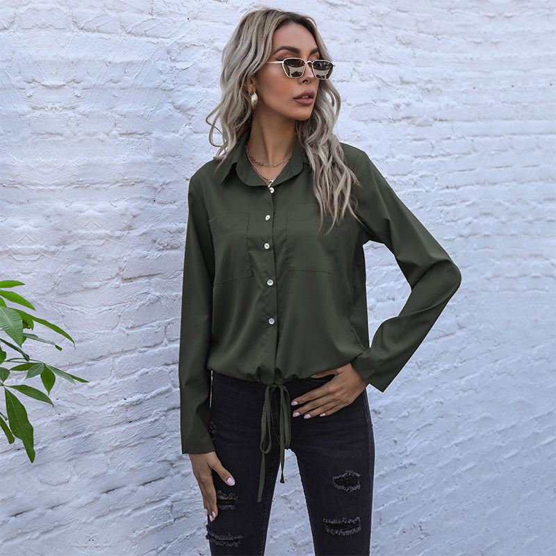 Elegant Blouse with Tie-Front and Chest Pockets