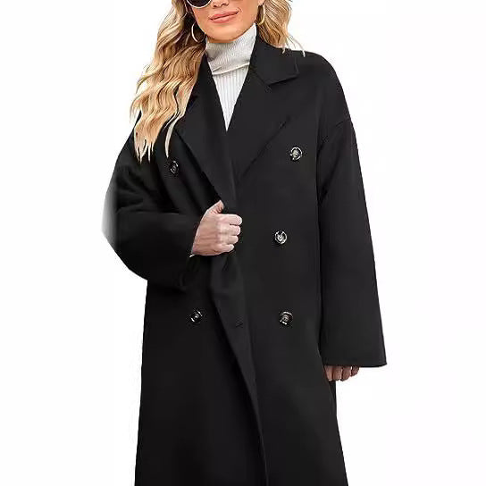 Women's Elegant and Casual Double-Breasted Wool Coat