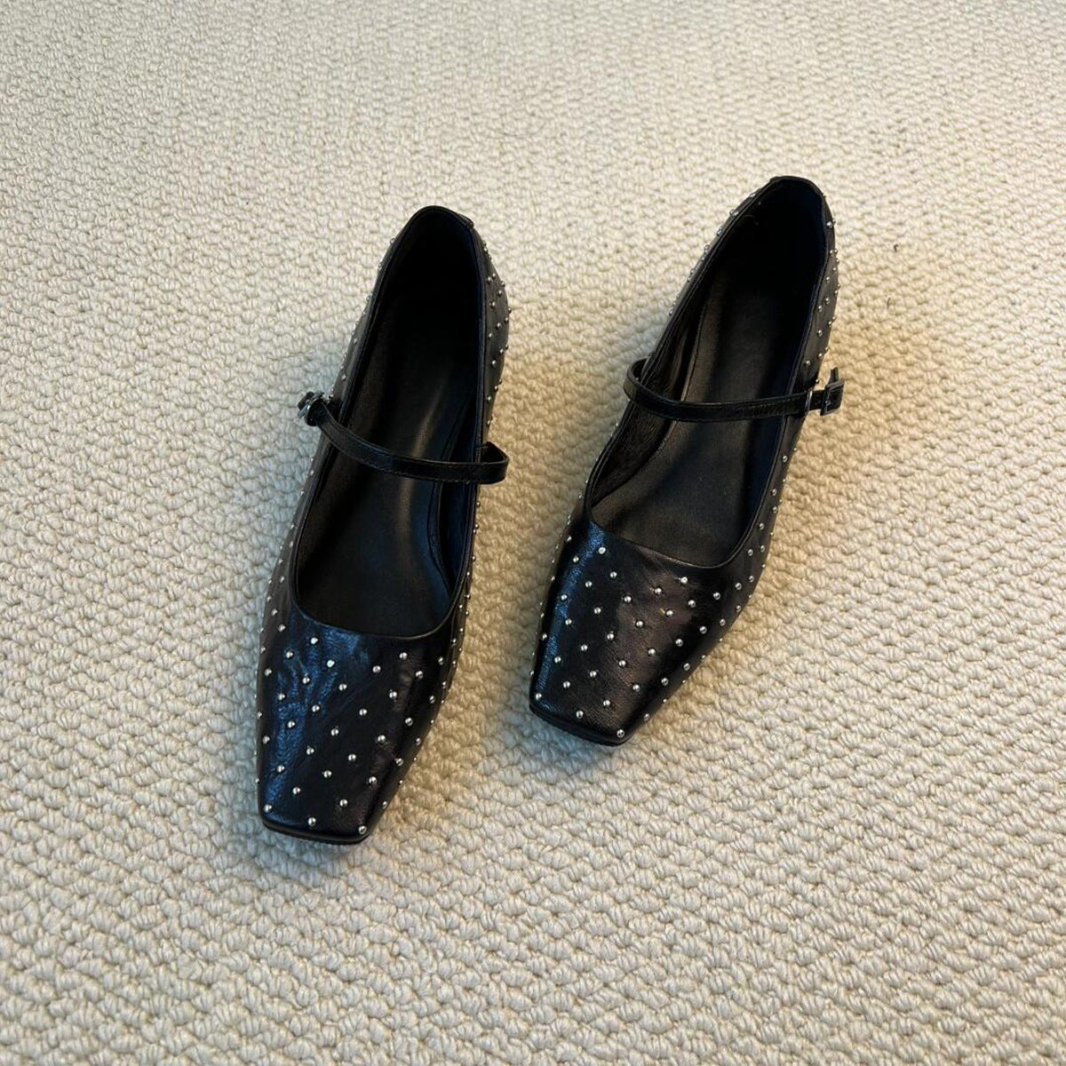Women's Ballet Flats with Decorative Studs and Straps