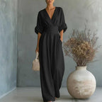 Women's Jumpsuit with Elegant V-Neck and Wide Leg