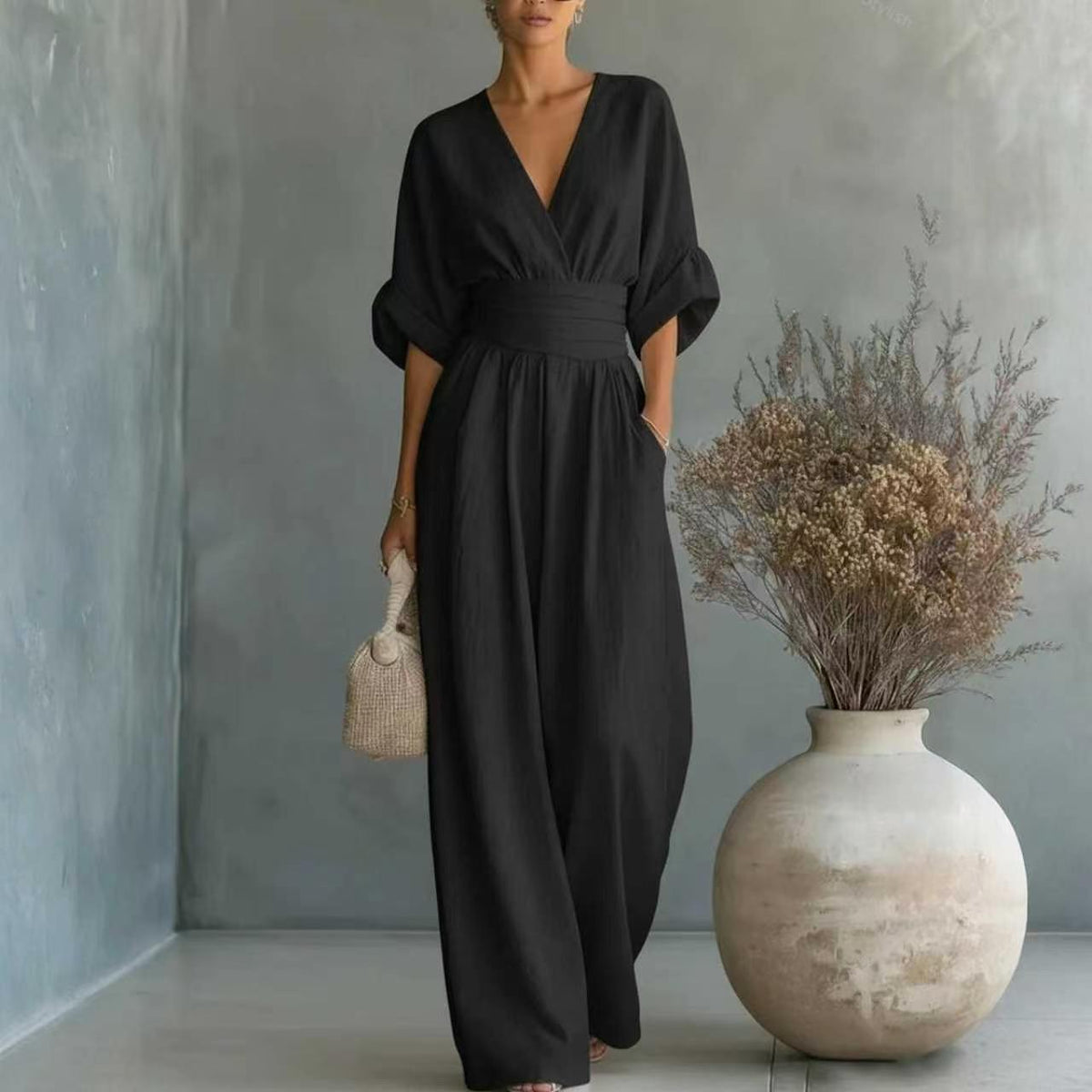 Women's Jumpsuit with Elegant V-Neck and Wide Leg