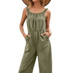 Women's Airy Jumpsuit with Ruffle Hems and Fitted Waistband