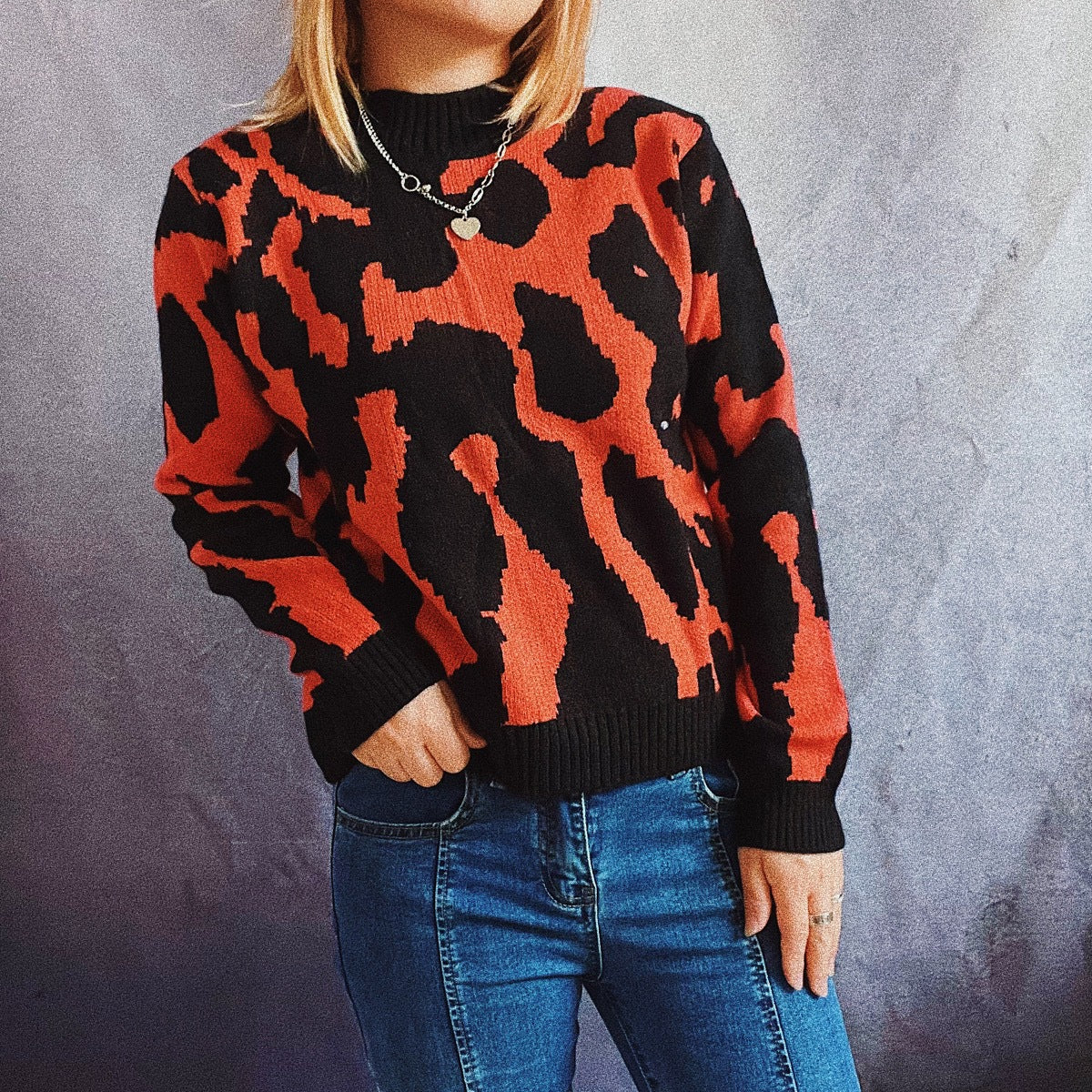 Women's Patterned Sweater with Modern Animal Print