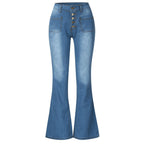 Women's High-Waisted Flared Jeans with Decorative Buttons