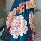 Women's Maxi Skirt with Floral Design and Elastic Waistband