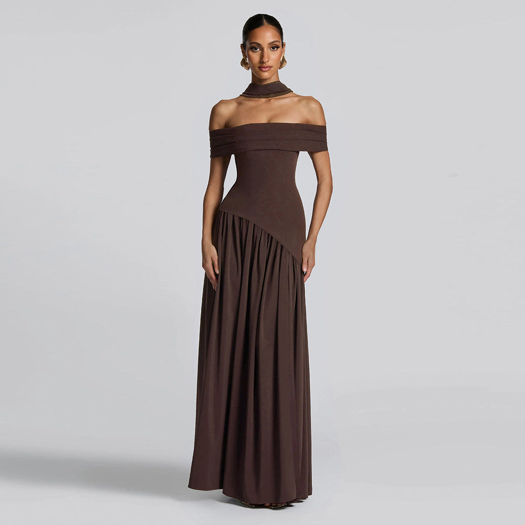 Women's Evening Dress with Chic Off-Shoulder Design and High Slit