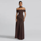 Women's Evening Dress with Chic Off-Shoulder Design and High Slit