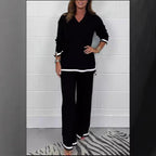 Women's Casual Knit Set with Wide Cut and Elegant Contrasts