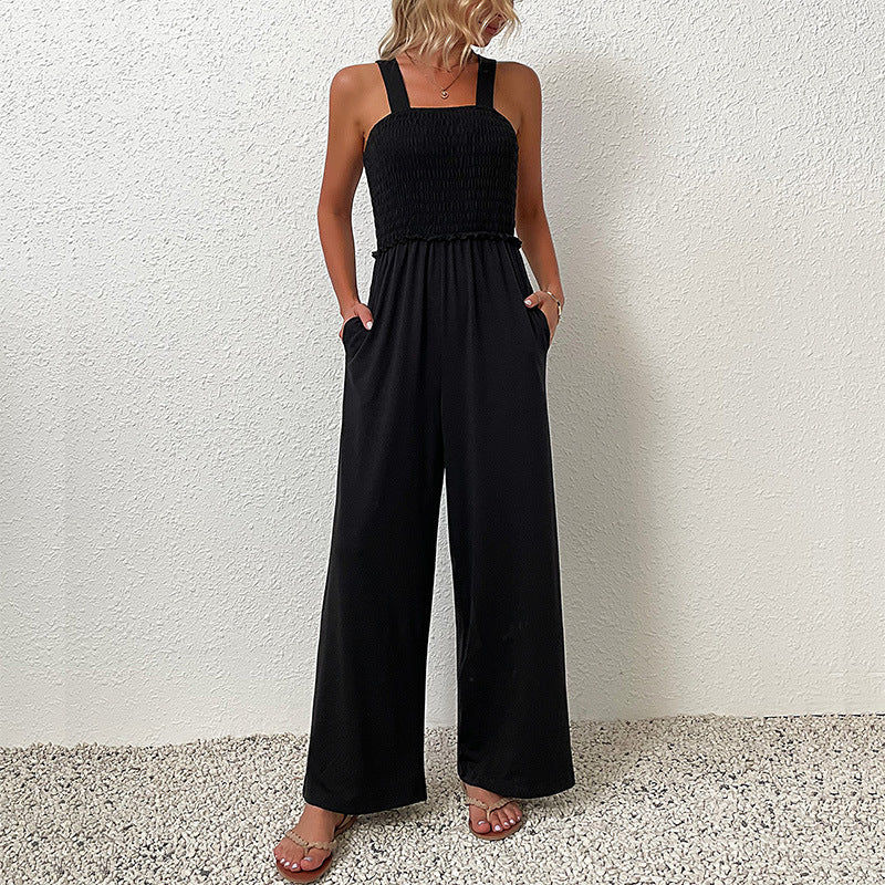 Wide-Leg Jumpsuit with Elastic Bodice