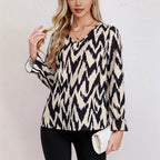 Women's Blouse with Modern Zigzag Pattern and Elegant Balloon Sleeves