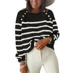 Women's Patterned Sweater with Decorative Buttons