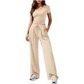 Ladies Casual Lounge Set with Tailored V-Neck Cropped Top and Loose Drawstring Pants
