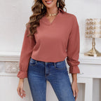 Women's V-Neck Blouse with Ruffle Details